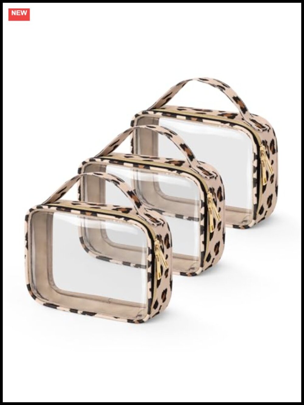 TSA Approved Clear Toiletry Bags 3 Pack PVC Plastic with Handles Leopard Print